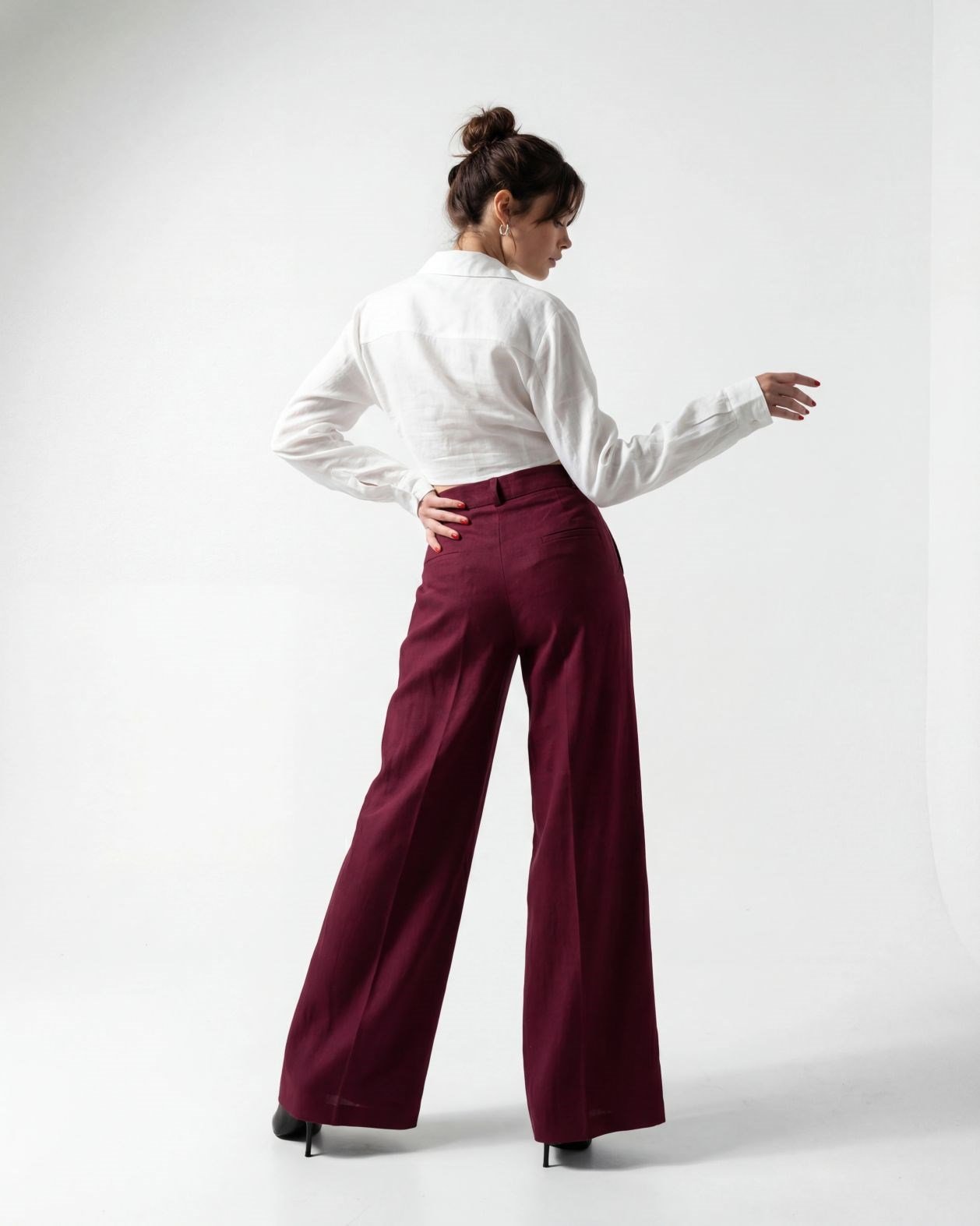 Keten Palazzo Pantolon Bordo
